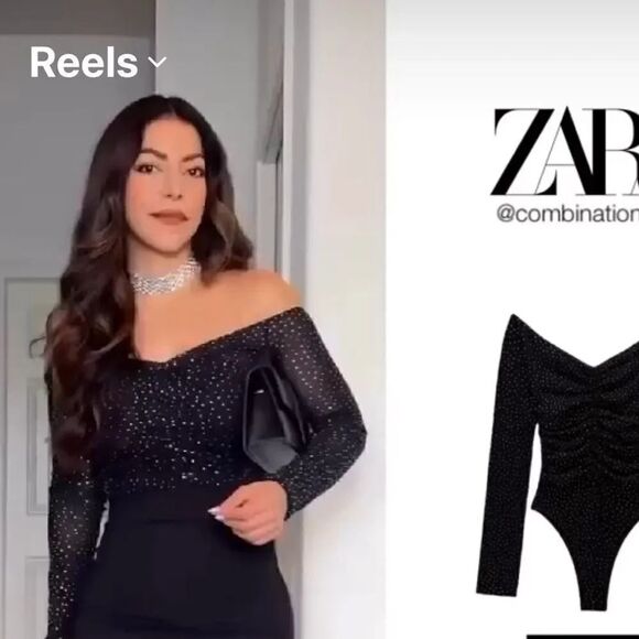 ZARA BLACK MESH SEAMLESS BODYSUIT WITH RHINESTONES - Picture 3 of 9